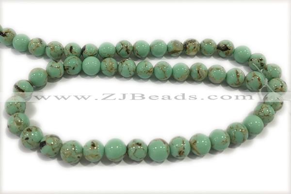 TURQ29 15 inches 10mm round synthetic turquoise with shelled beads