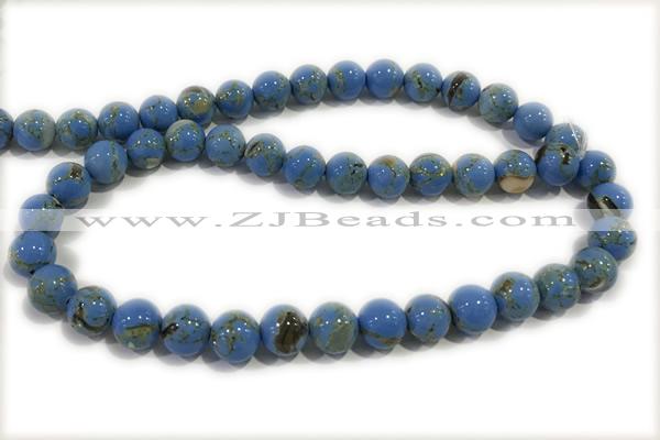 TURQ92 15 inches 6mm round synthetic turquoise with shelled beads